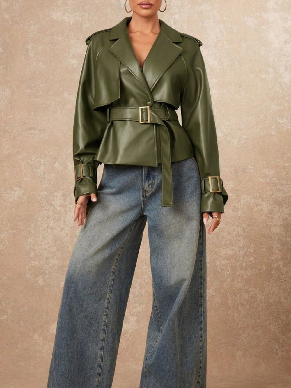 Olive Green Casual Women's Raglan Long Sleeve Jacket - Picture 4 of 7